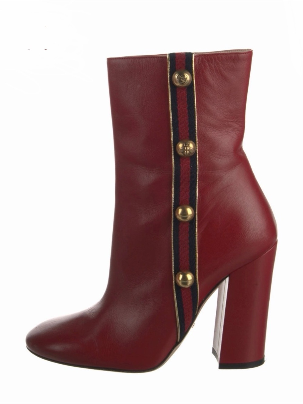 Gucci Interlocking Carly Red Leather Ankle Boot with Gold Buttons Sz 38